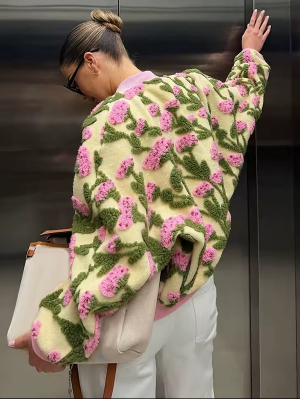 Vintage Women's 3D Floral Embossed Bomber Jacket Coat - Picture 1 of 14
